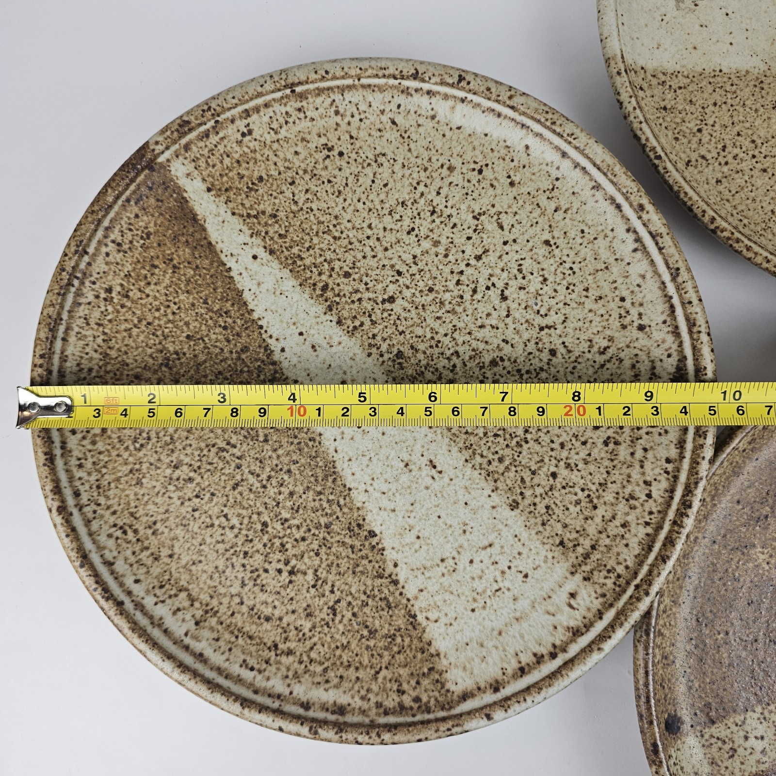 Signed Studio Pottery Abstract Minimalist Glaze Stoneware Dinner Plate Set of 4