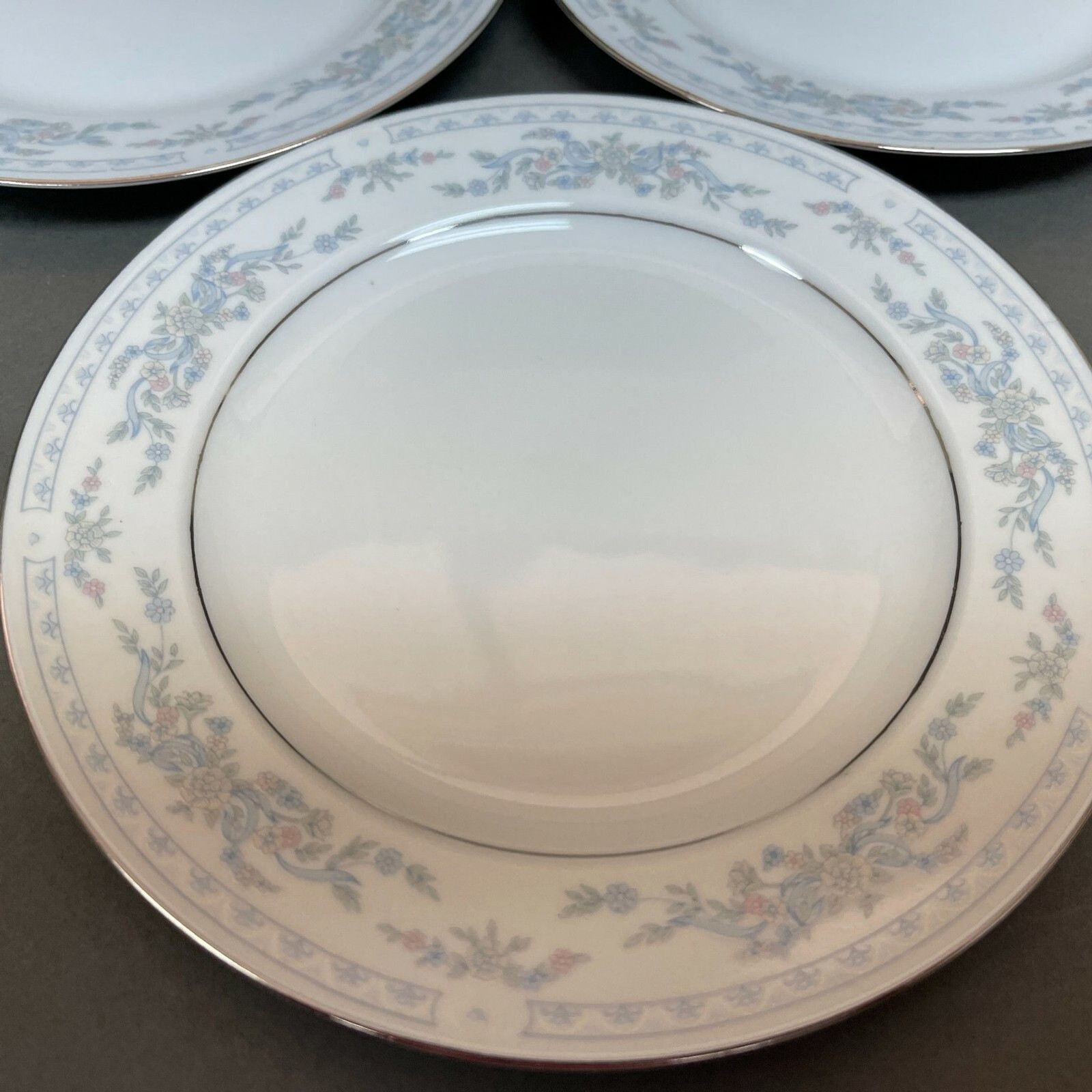 Somerset NL Excel Bread & Butter Floral White Blue Platinum Trim Lot of 3