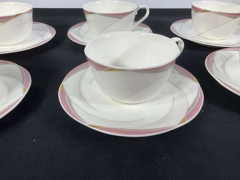 Twelve-Piece Noritake Bone China Tea Cup and Saucer Set, Japan