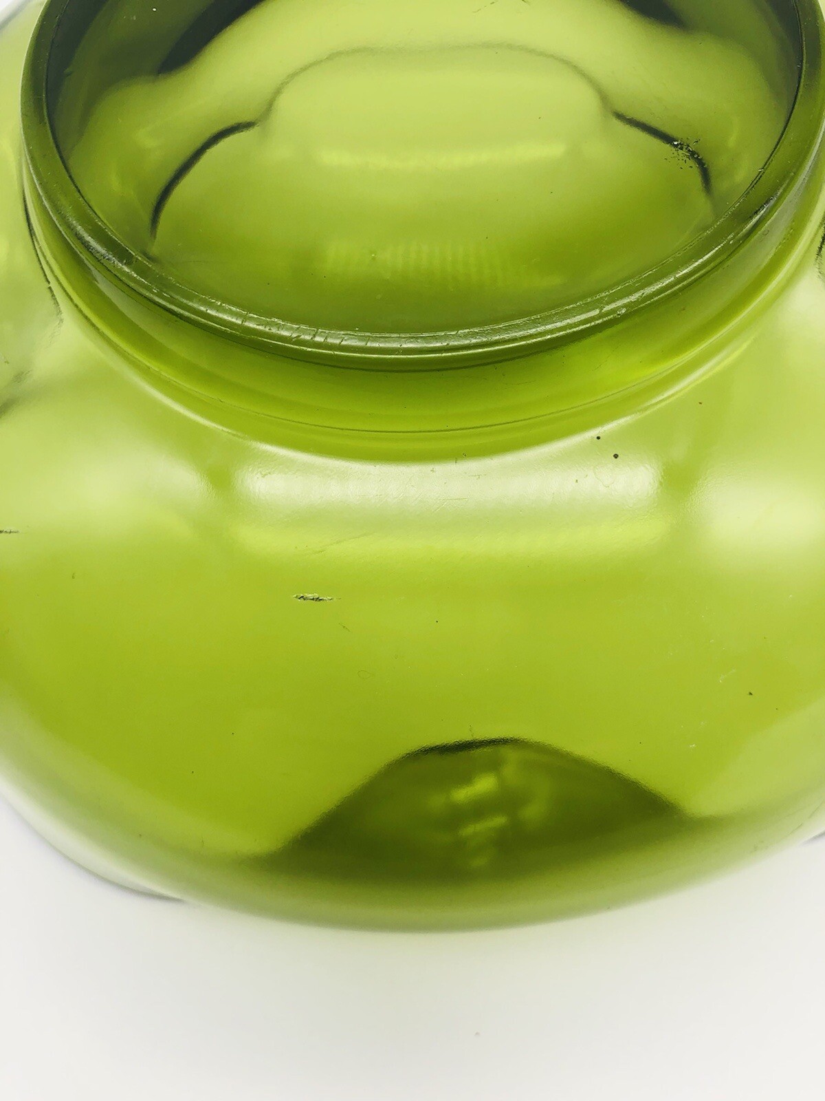 Vintage Green Glass Pinched Edge Sides Bowl Dish