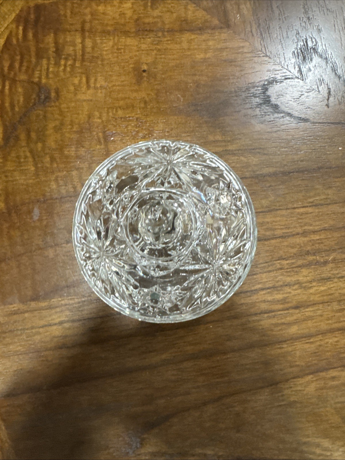 Vintage 5″ Star of David cut glass floral round covered candy dish bowl