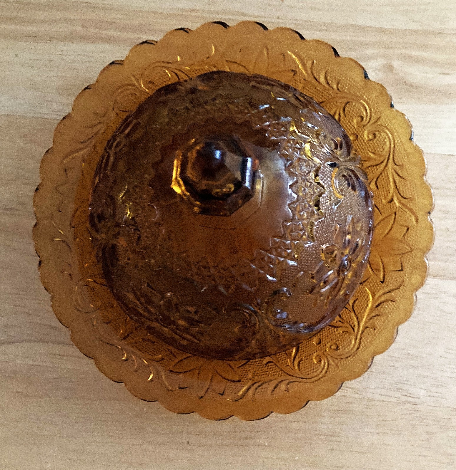 Vintage Indiana Tiara Depression Glass Covered Amber Butter Dish