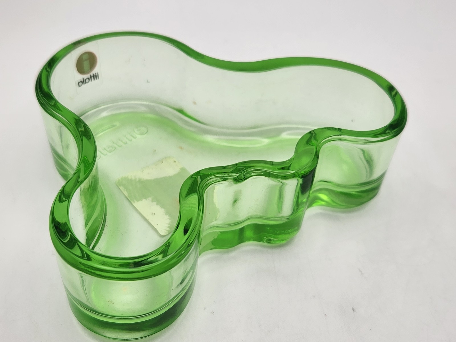 IITTALA Alvar Aalto Apple Green Glass 98mm Dish Bowl Asymmetrical Sticker