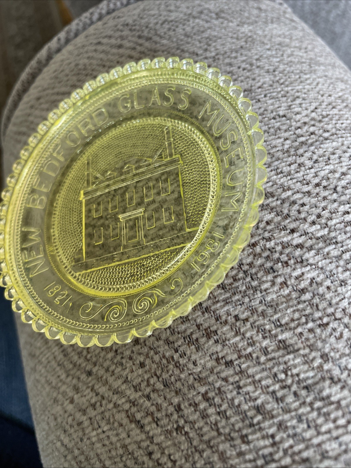 Vintage Pairpoint Glass Vaseline Uranium Glass Plate New Bedford Glass Museum