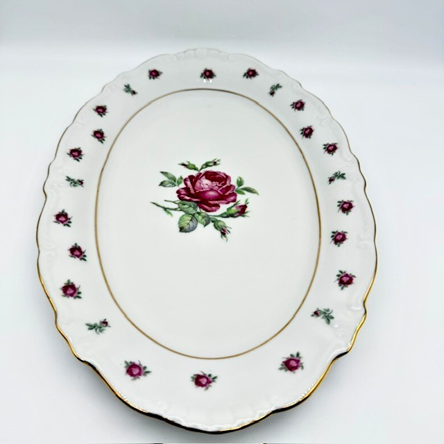 Treasure Chest Bavaria China First Love Oval Platter Pink Rose Gold Trim 12″x 8″