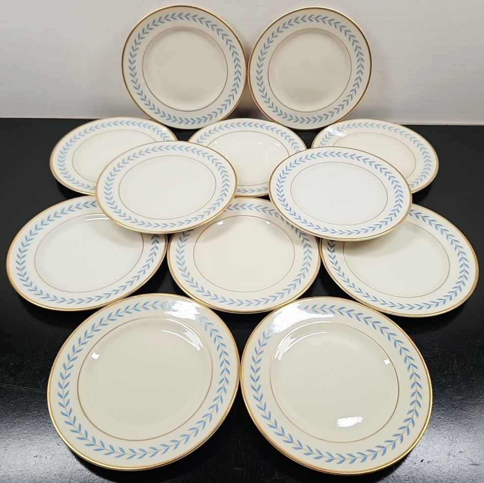 12 Syracuse China Sherwood Bread Plate Set Vintage Old Ivory Blue Laurel MCM Lot