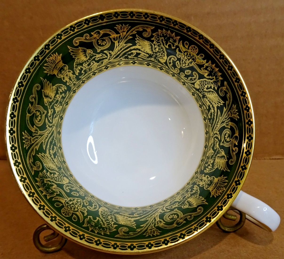 Wedgwood China Florentine W4170 Dark Green Gold 1 Cup and Saucer Set Peony Shape