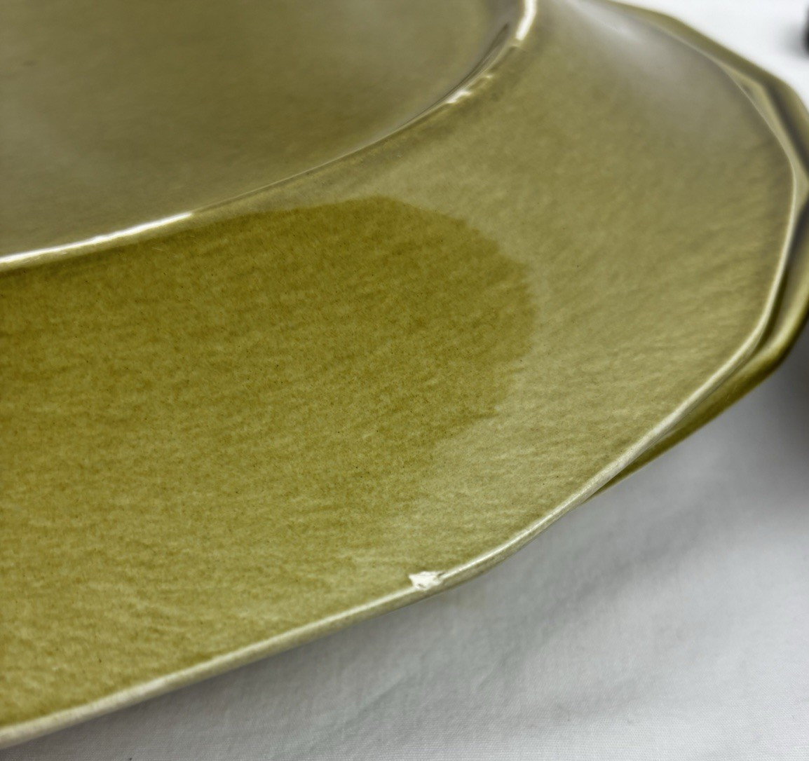 VTG RARE (4) Laughlin Bravado Olive Green Dover Ironstone 12″ Chop Dinner Plates