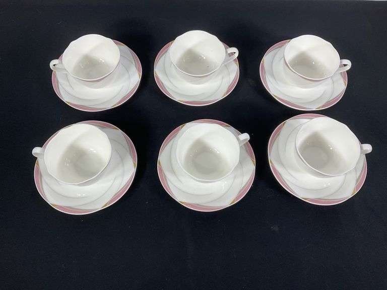 Twelve-Piece Noritake Bone China Tea Cup and Saucer Set, Japan