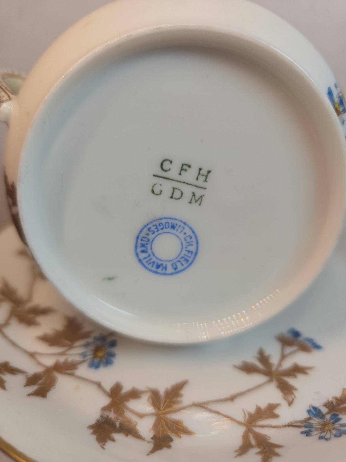 Antique Havilland Porcelain Teacup Saucer Set CFH GDM Limoges France 1890s