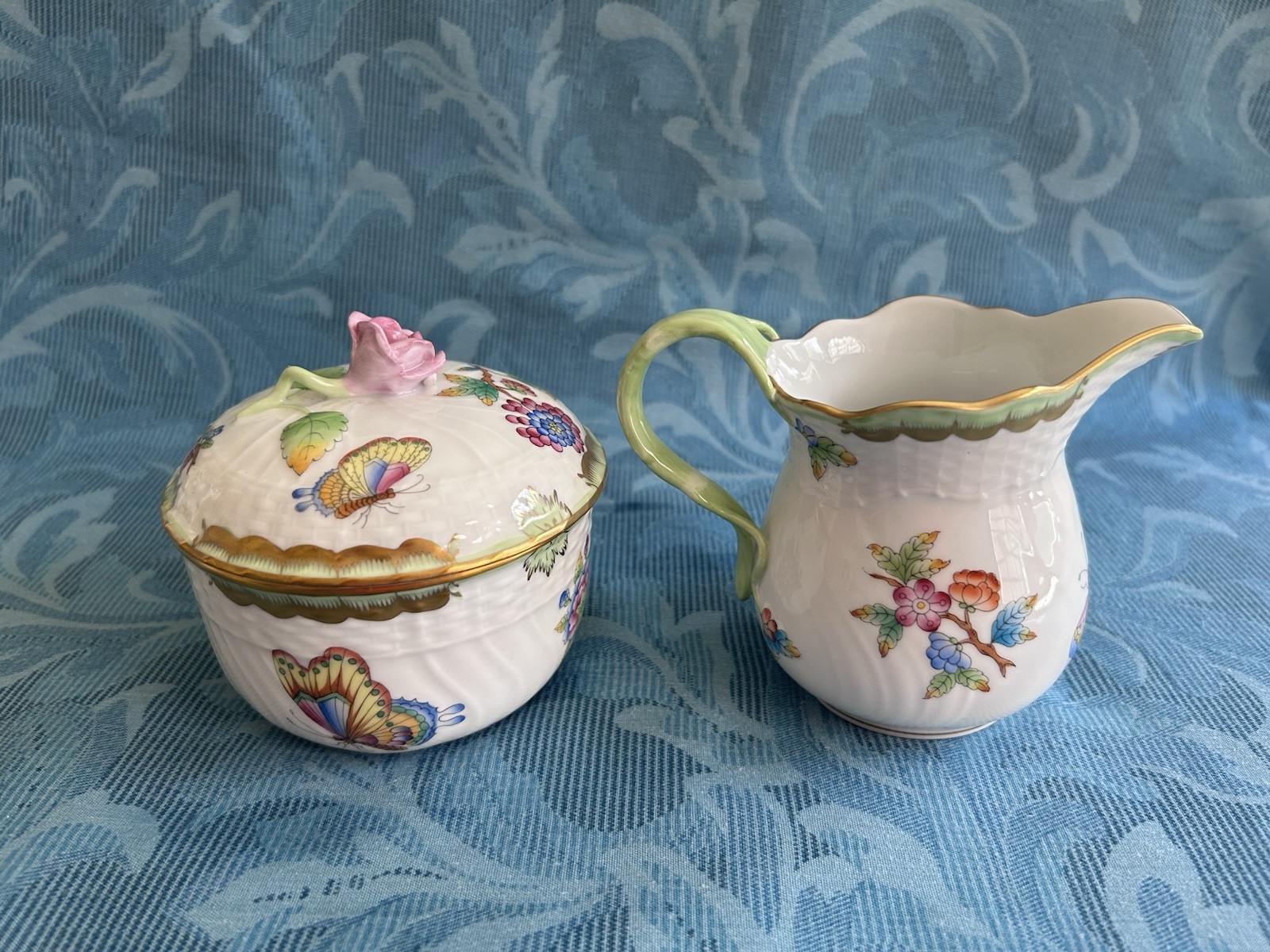 Herend Queen Victoria Creamer and Sugar Bowl with Lid