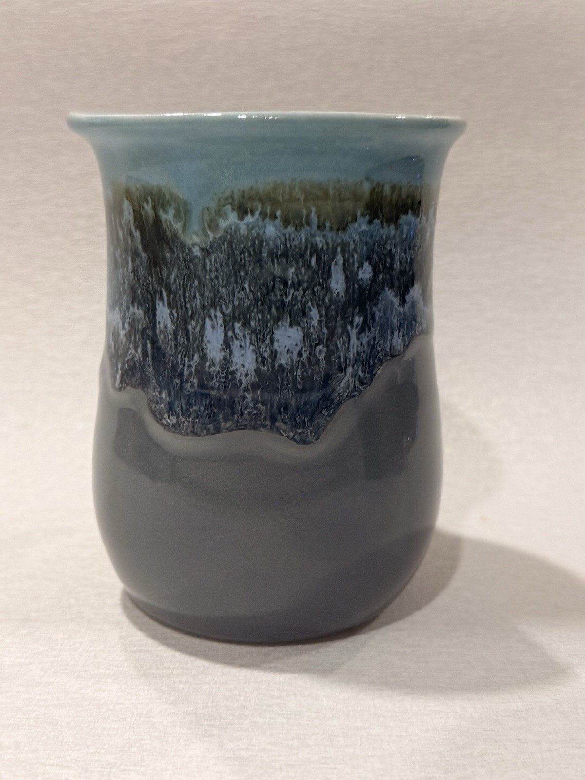 Neher Mug Hand Warmer Drip Glaze Clay in Motion Right-Handed Coffee Signed 2024