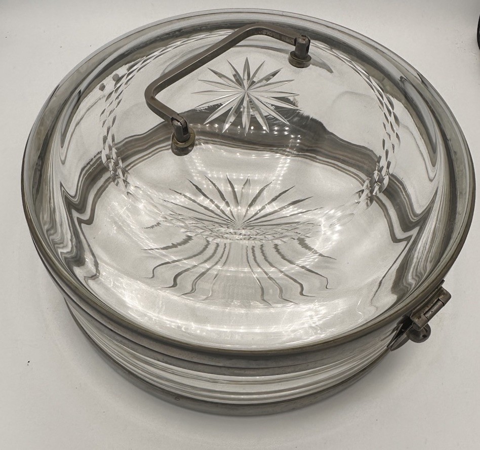 VTG Rare Austrian Covered Glass & Metal 10” Dish Starburst Cut Glass G. ST. MCM