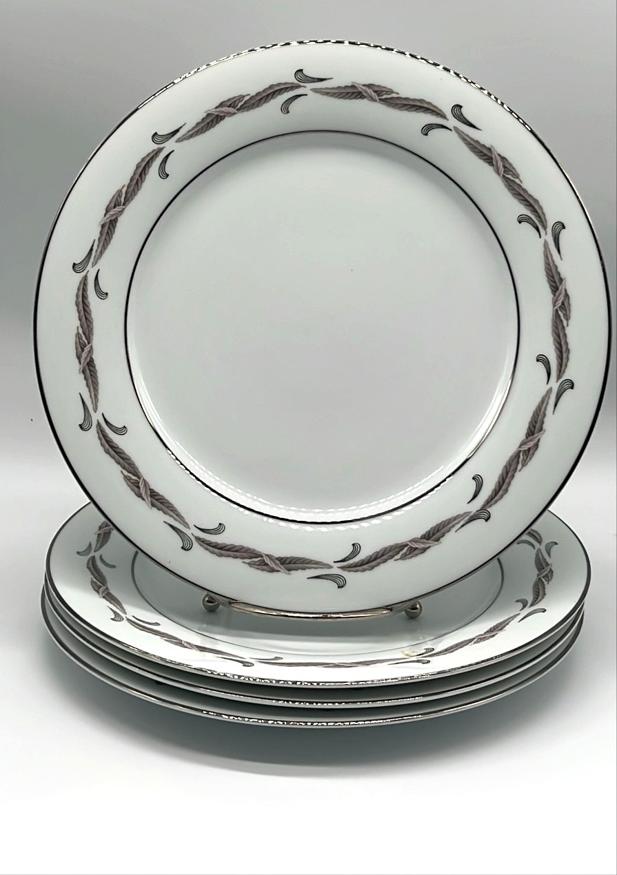 Vtg Set of 4 Noritake Gaylord 5526 Dinner Plates 10.5” Japan Silver Trim