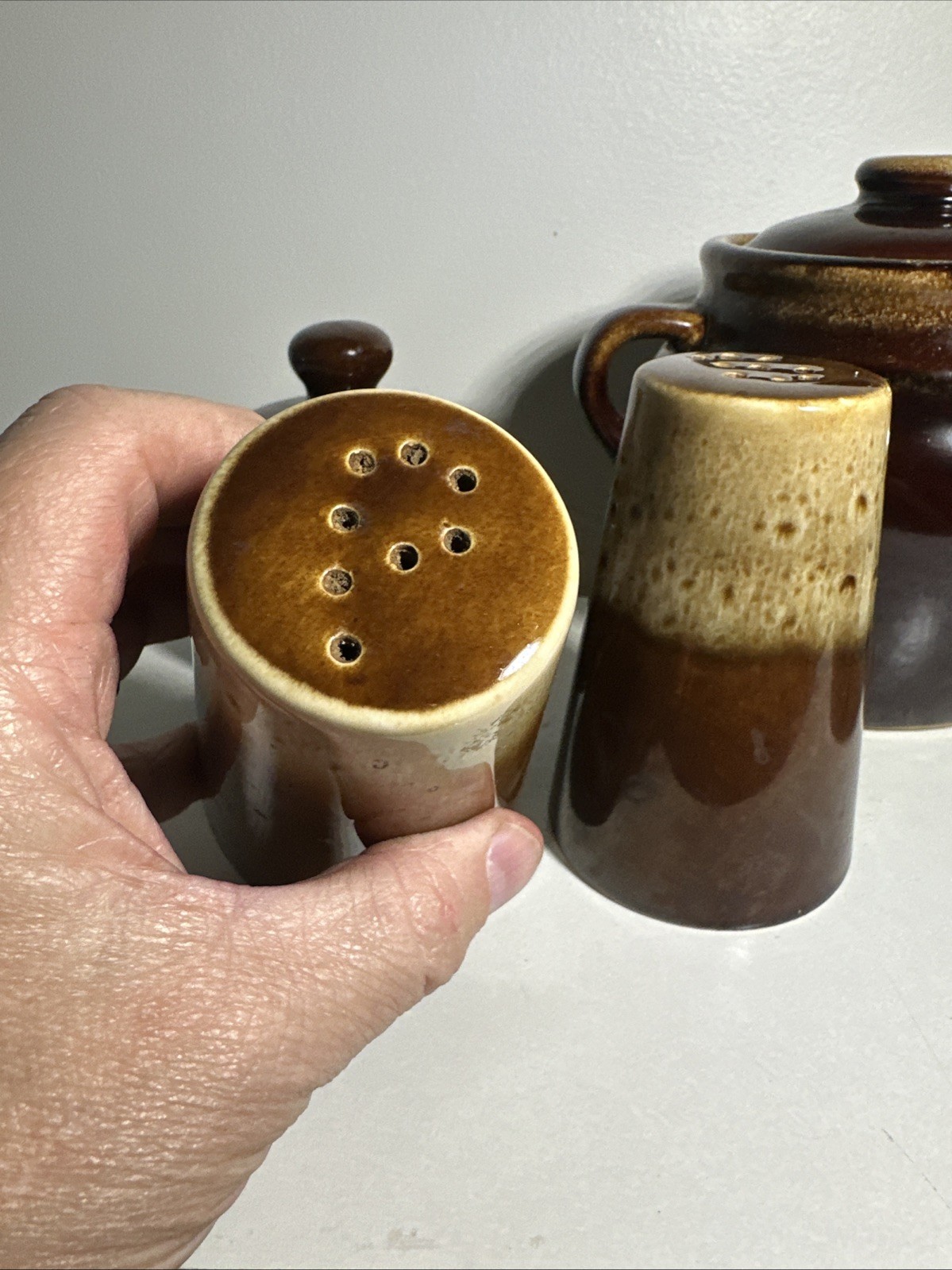 Vintage Brown Drip Glaze Pottery Set Of 5 USA Oven Proof