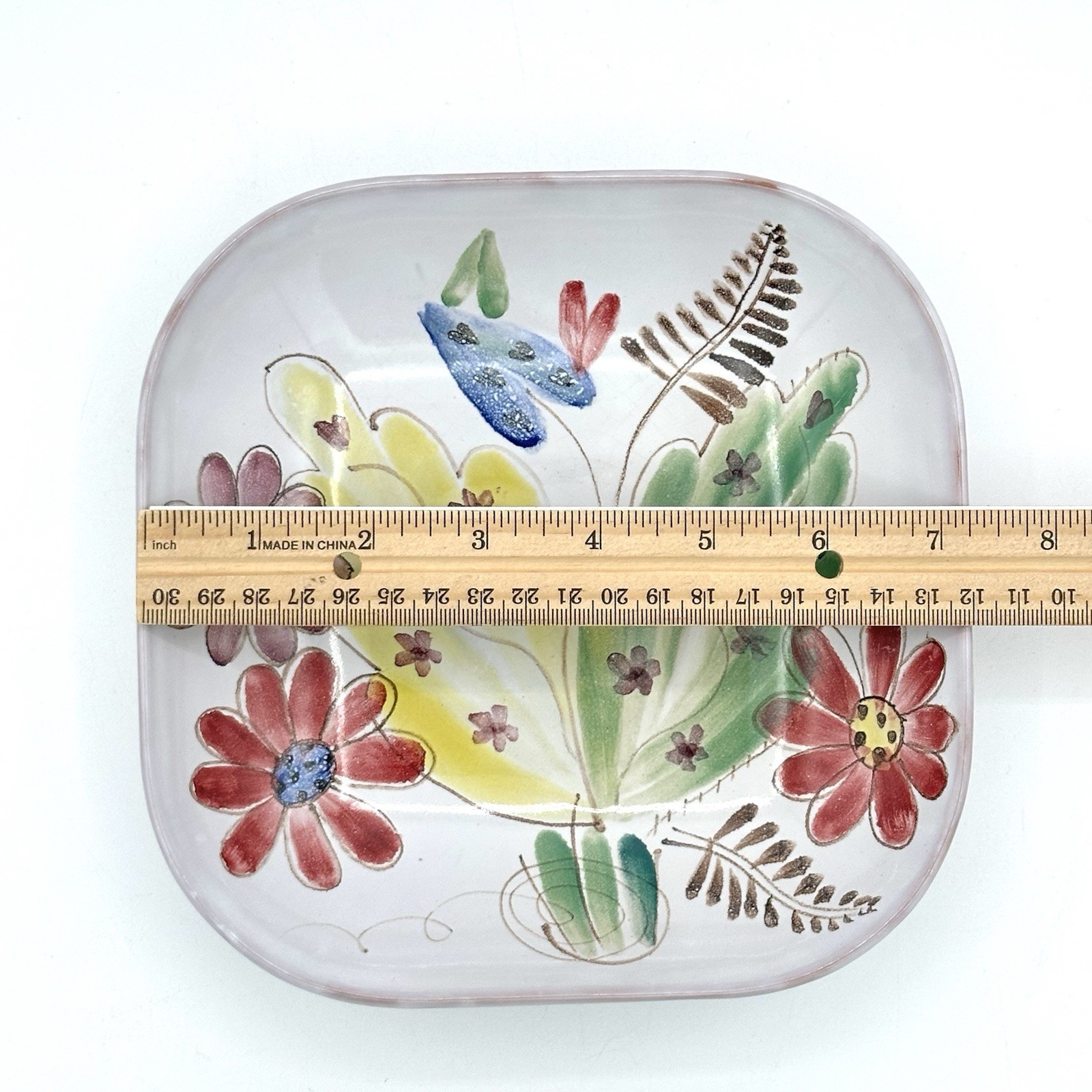 Vintage Arabia Ara Finland Hand Painted Decorative Bowl Floral 7.25 X 7.25 Inch