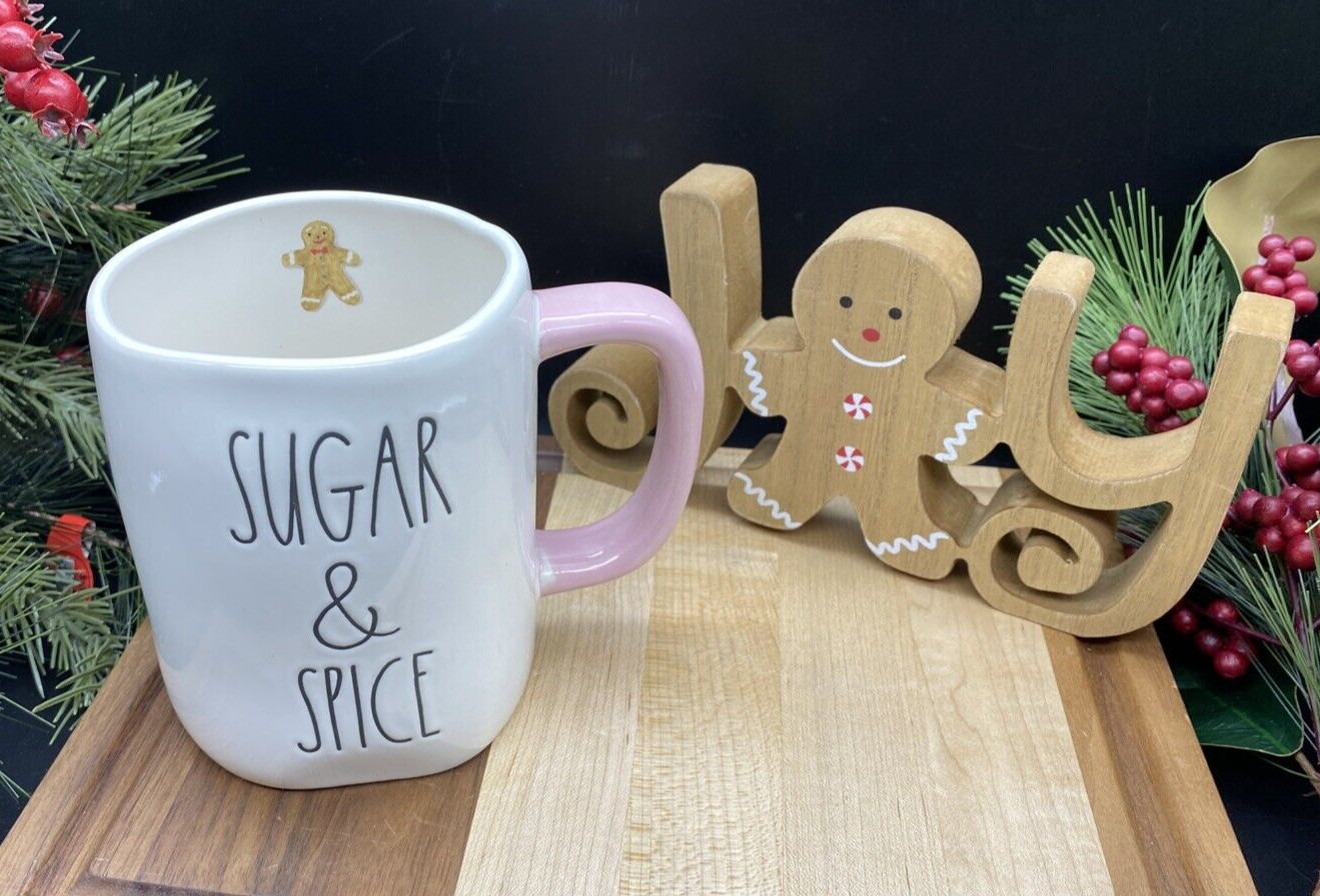 Rae Dunn SUGAR AND SPICE Gingerbread White and Pink 20oz MUG NEW