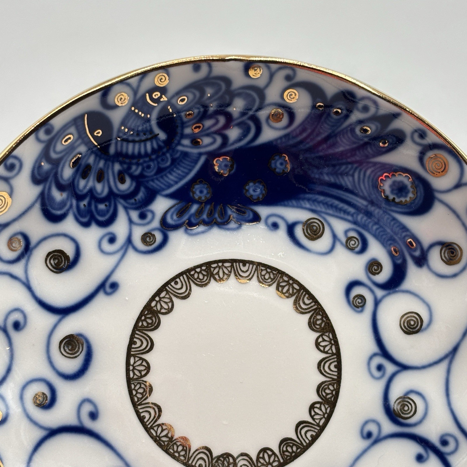 Lomonosov Imperial Porcelain Tea Cup & Saucer Magic Fire Bird Pattern 22K Gold