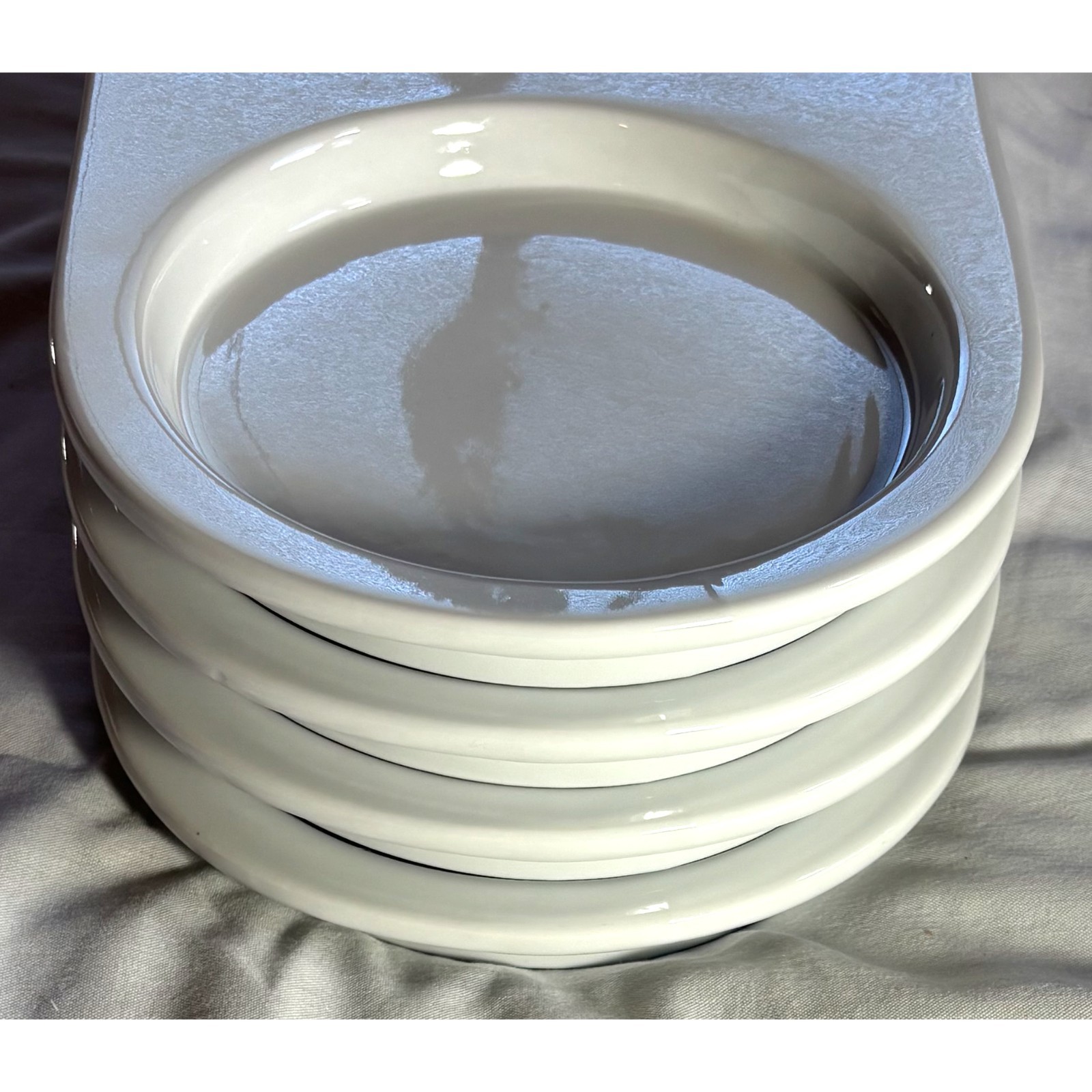 4 BIA Cordon Bleu White Divided Porcelain Soup Sandwich Plates 12 5/8″ x 6 5/8″
