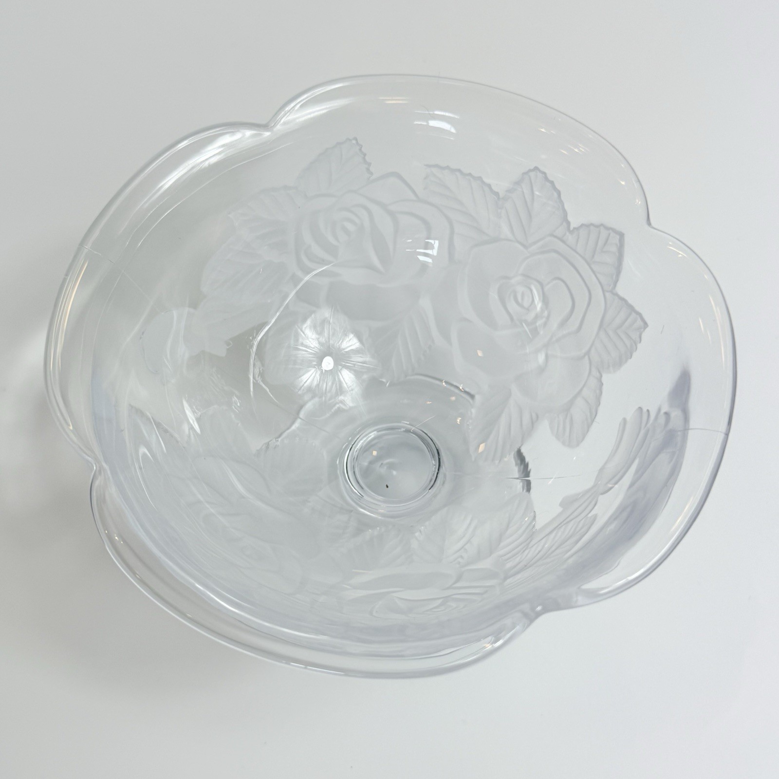 Vintage Clear Frosted Glass Rose Footed Pedestal Bowl Coquette Cottagecore