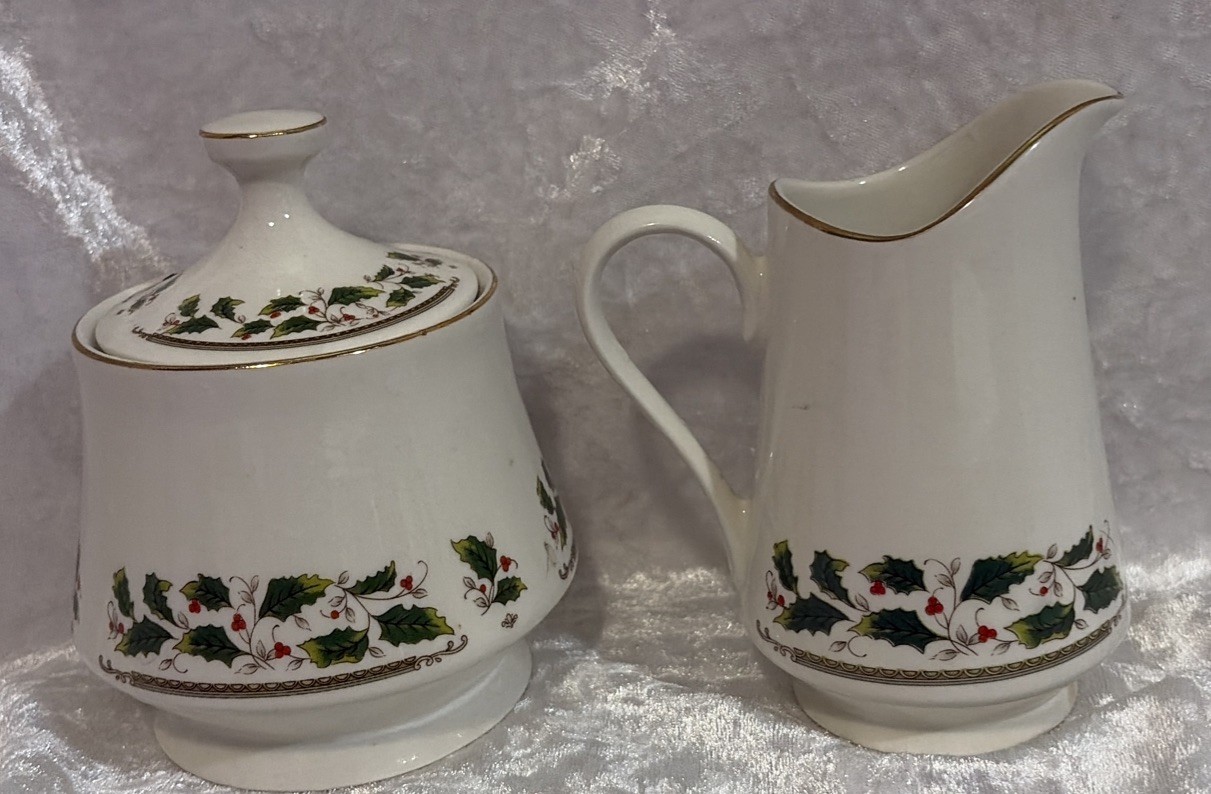 Holly Holiday Home for the Holidays Sugar and Creamer Set Christmas