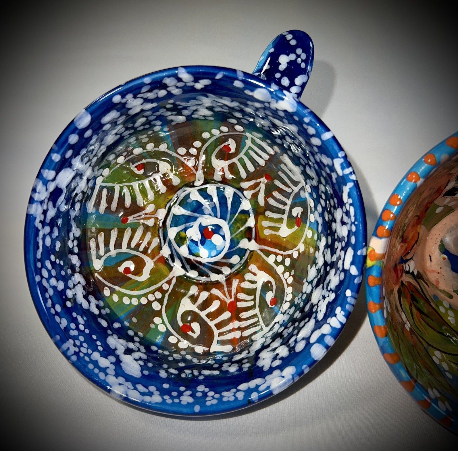 Hand Painted Artisan Crafted Ceramic Folk Art Floral Abstract Coffee Tea Cups 2