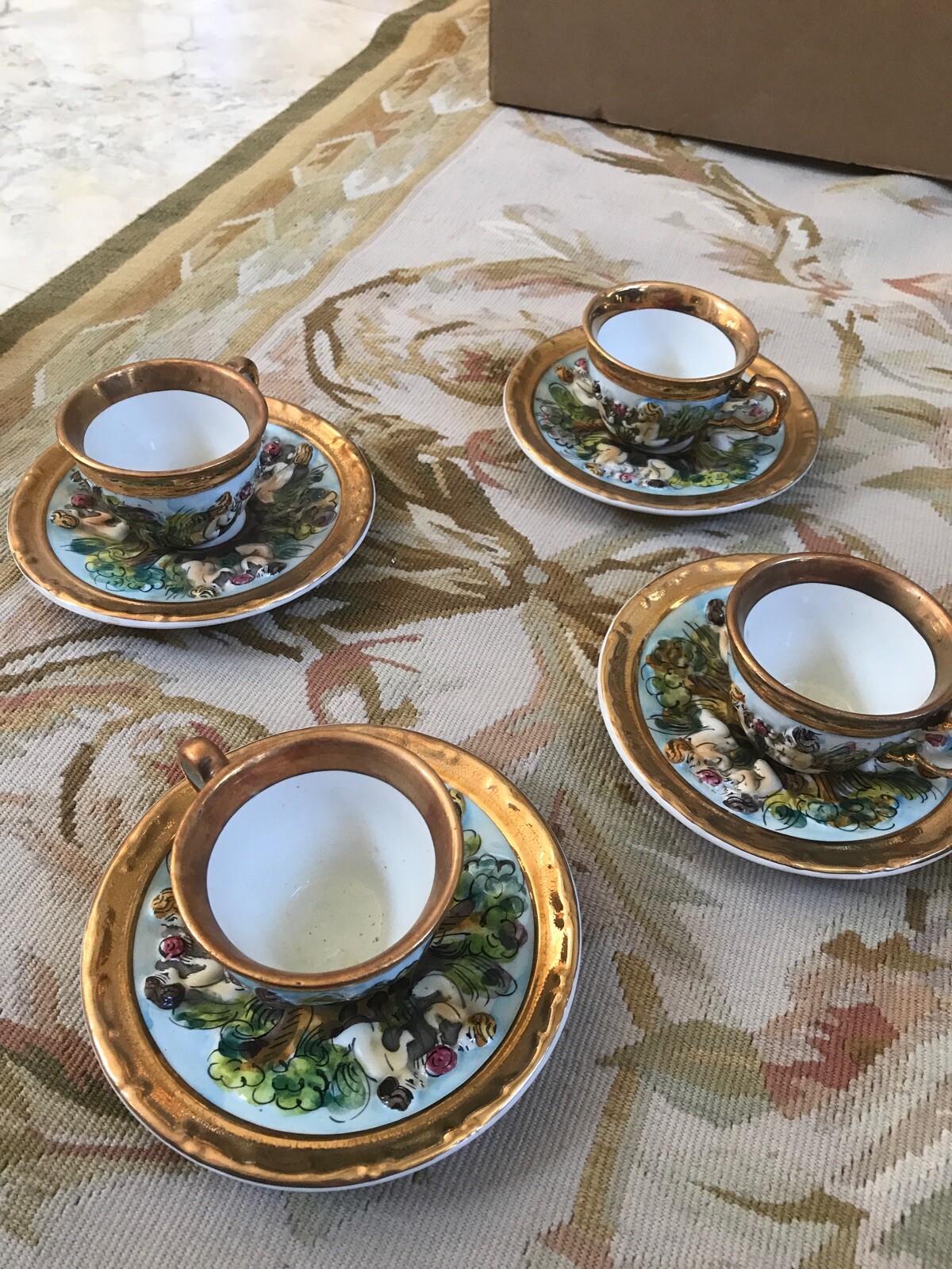 Vintage Capodimonte Italy Cherub & Music Demitasse Espresso Tea Set 15 Pcs NICE!