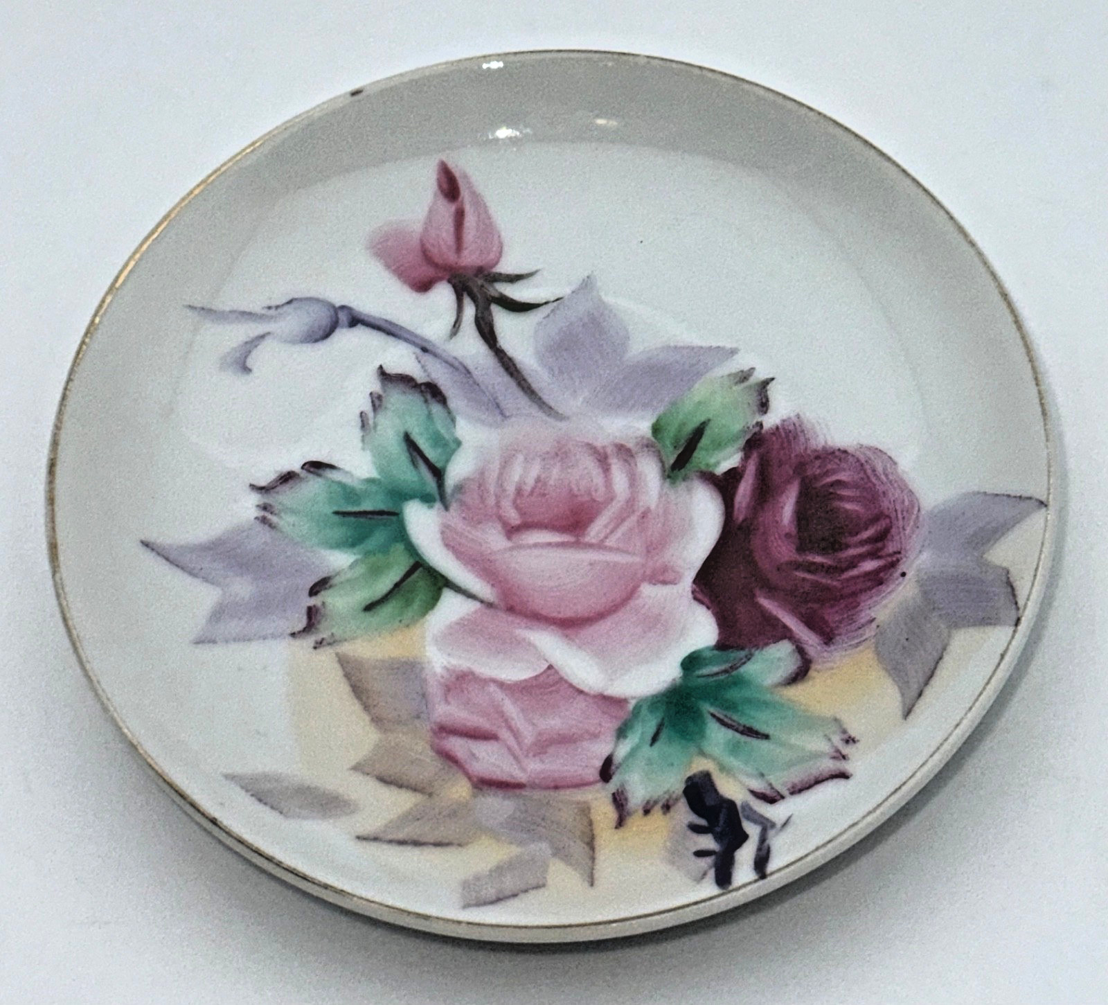 VTG SJB Hand Painted Rose Plate Made in Occupied Japan 4, Floral Gold Trim