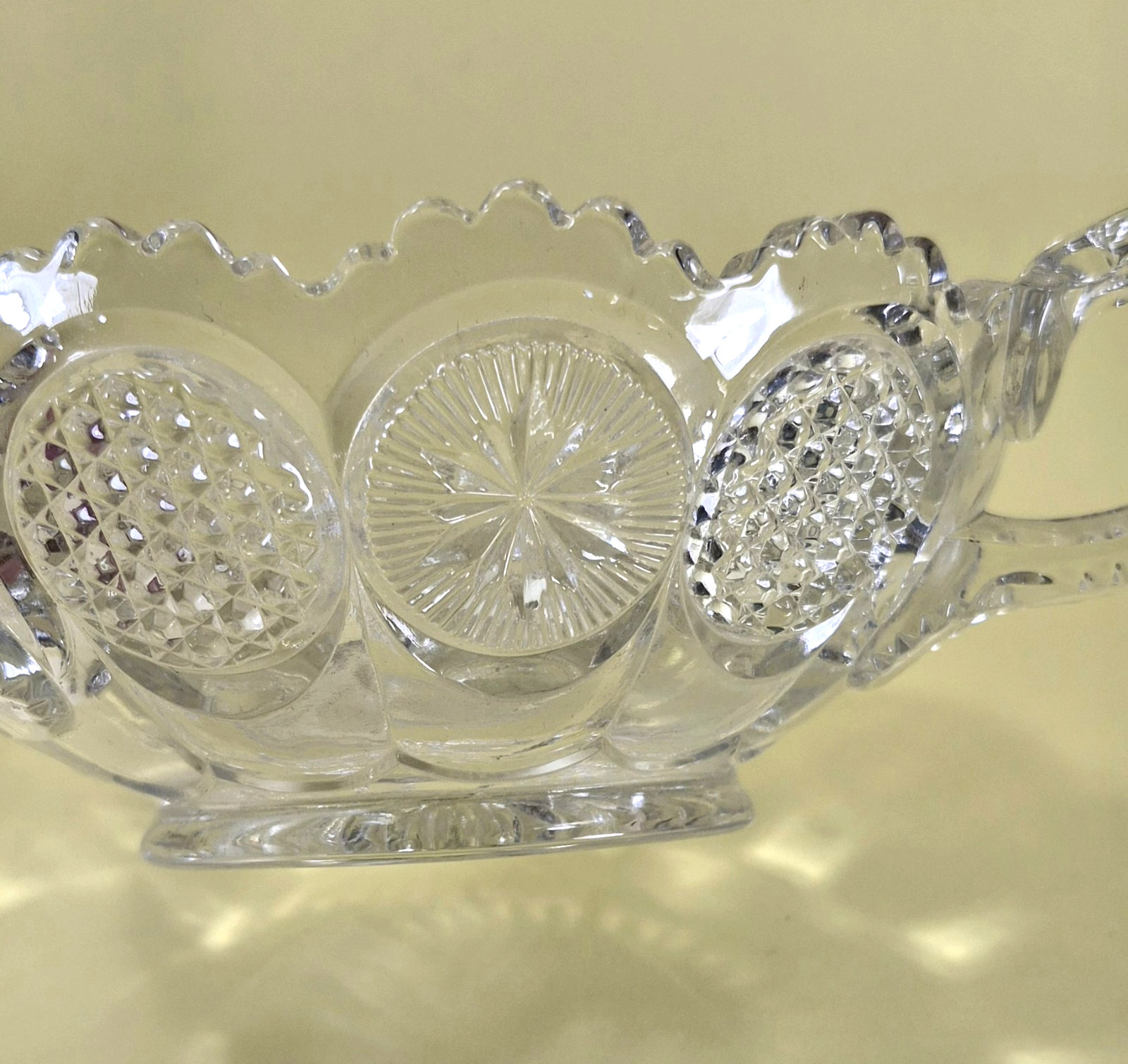 EAPG U.S. Glass No. 15093 Cane & Star Medallion 3 Handled Bowl 1905 AS IS