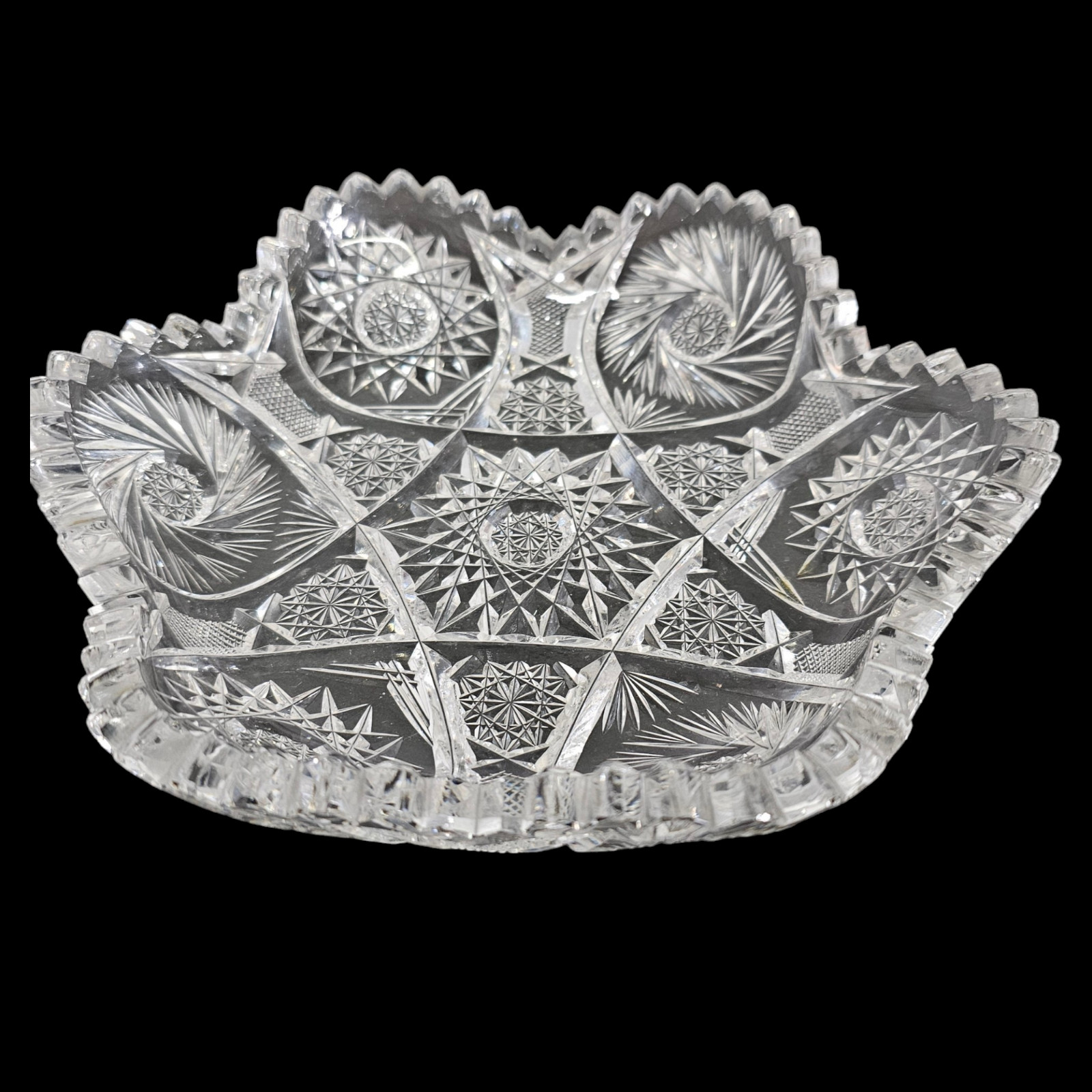 ABP American Brilliant Cut Glass Scalloped Hob Star Dish Sawtooth Pinwheel Bowl