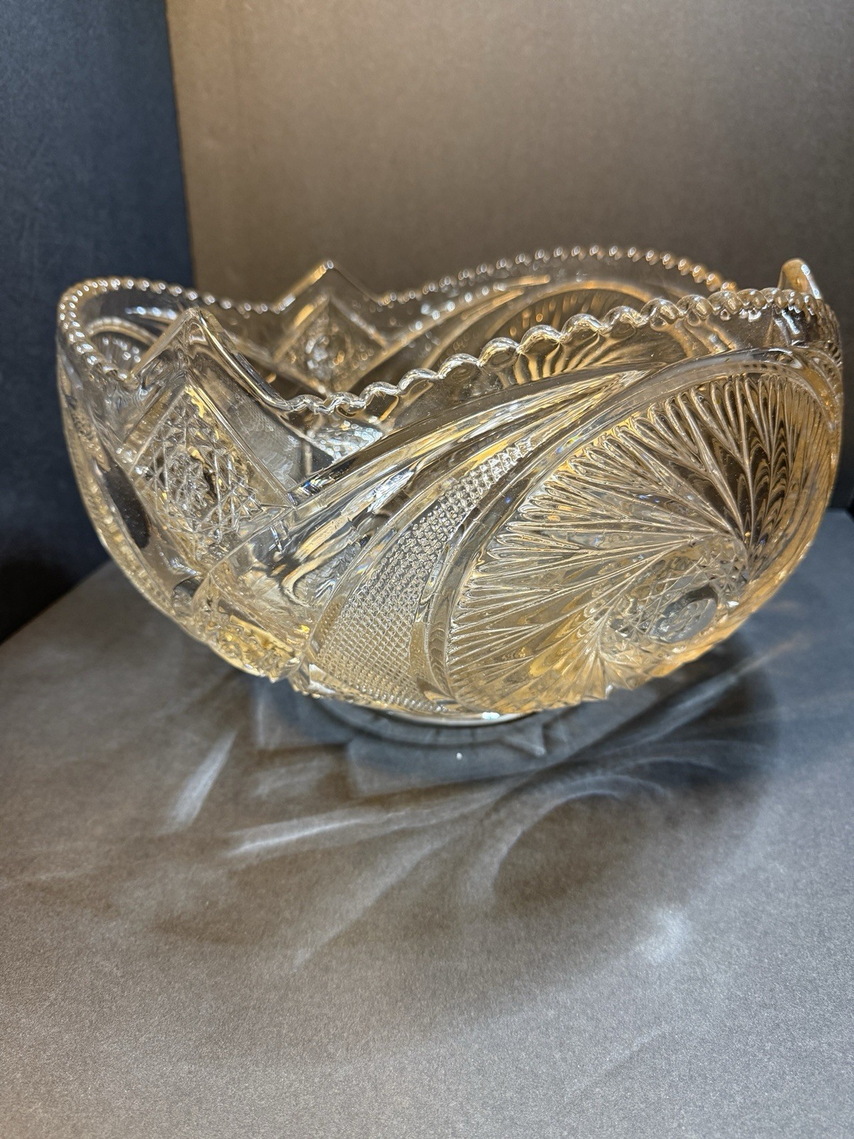 McKee Glass Aztec Design Punch Bowl hard to find Pale Pink Color 1896-1904