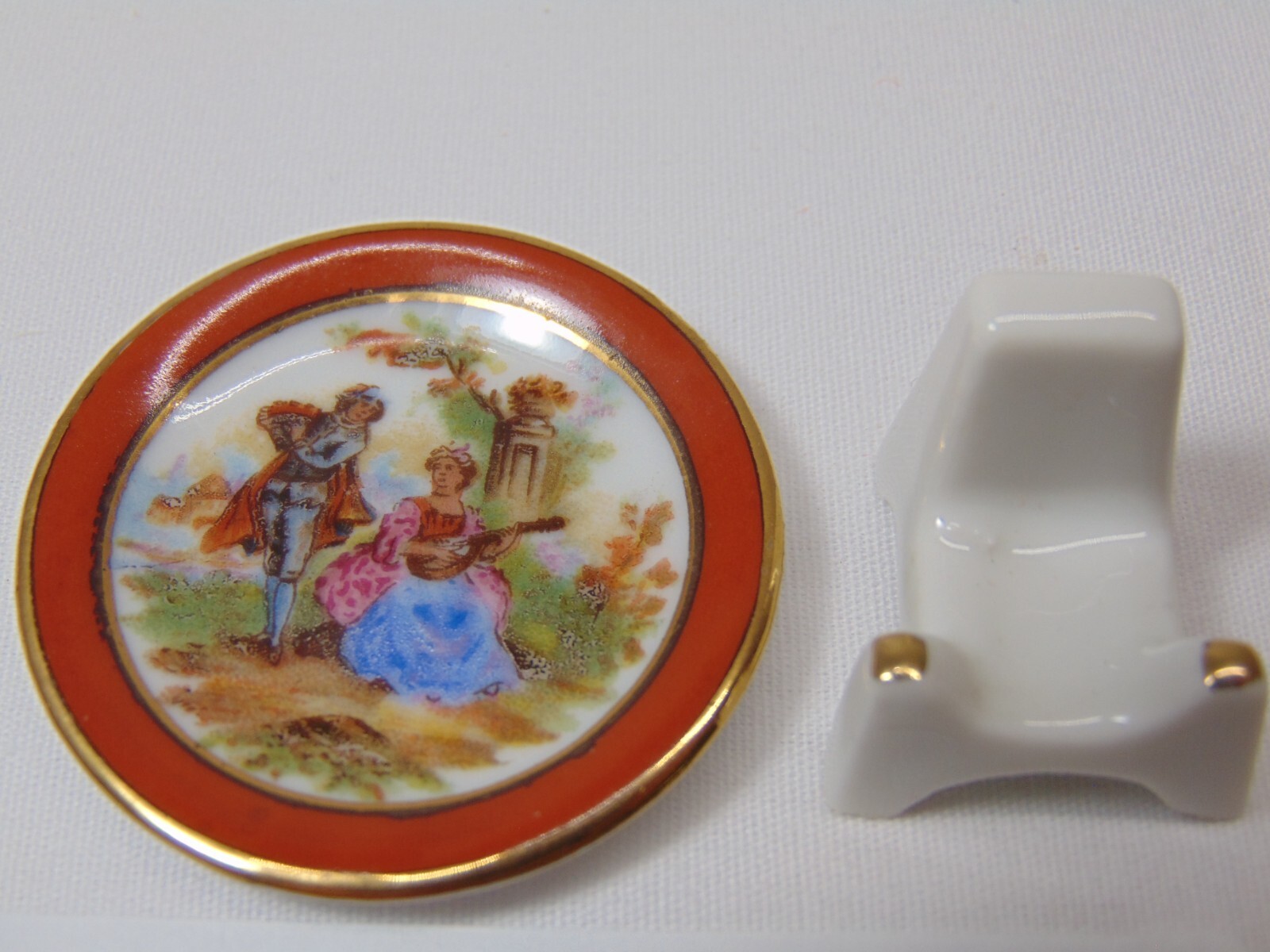 Vintage Old Limoges Gold Ring Mini Plate with Stand France Man & Woman Music