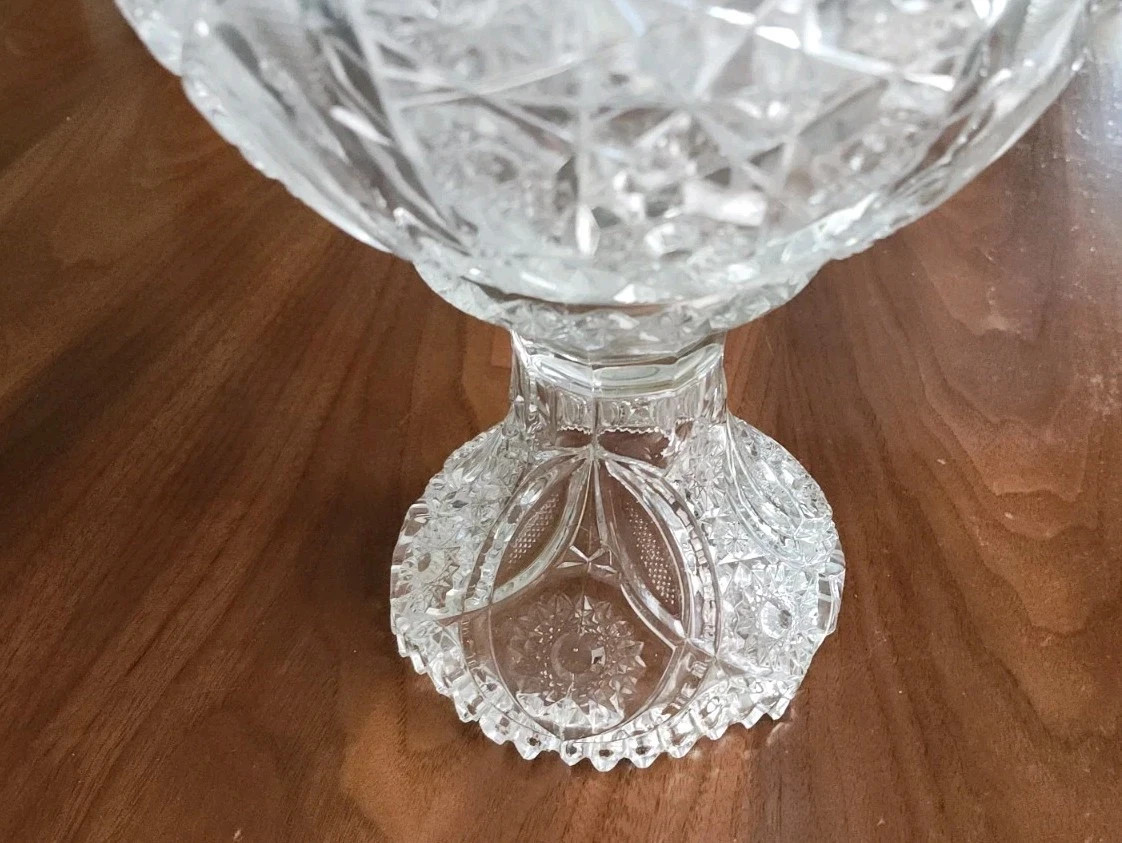 Antique Brilliant Cut Crystal Glass Eggnog Centerpiece Bowl 2 Piece Vintage