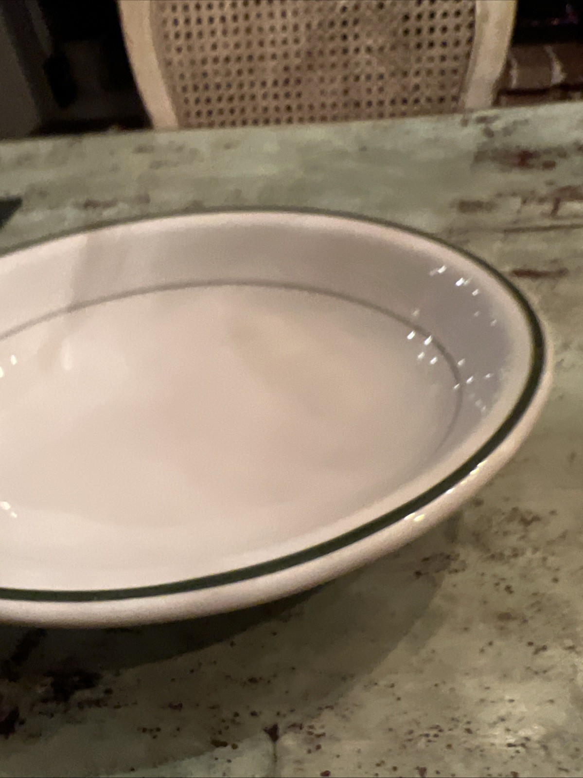Victory China Restaurant Ware Serving Bowl Oval Green Stripe 7.25×10.5”