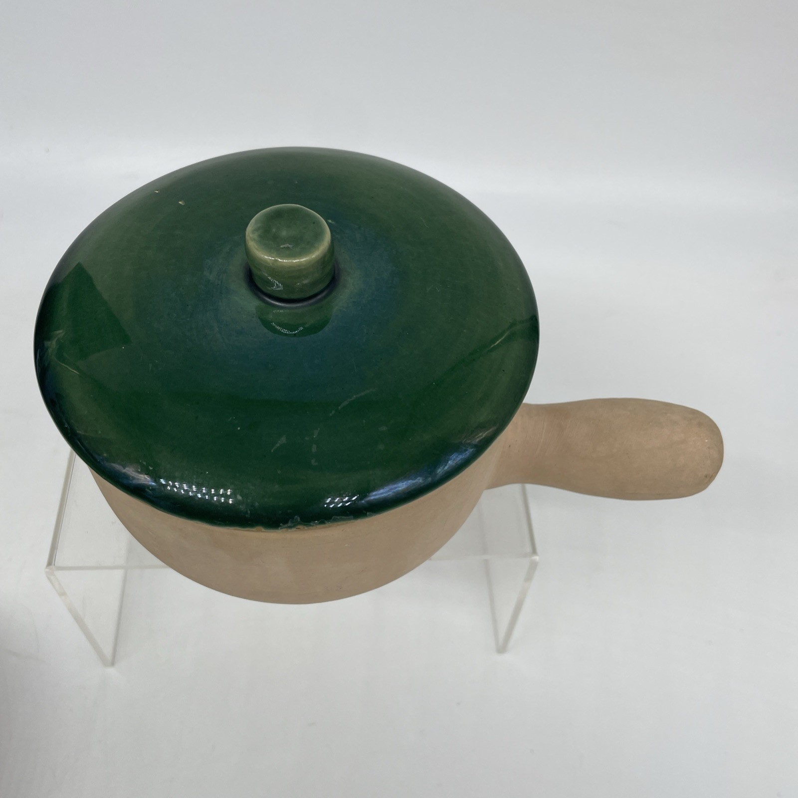 La Solana Pottery Natural Clay Body Green Lid & Body Made 1940’s-50’s Casserole
