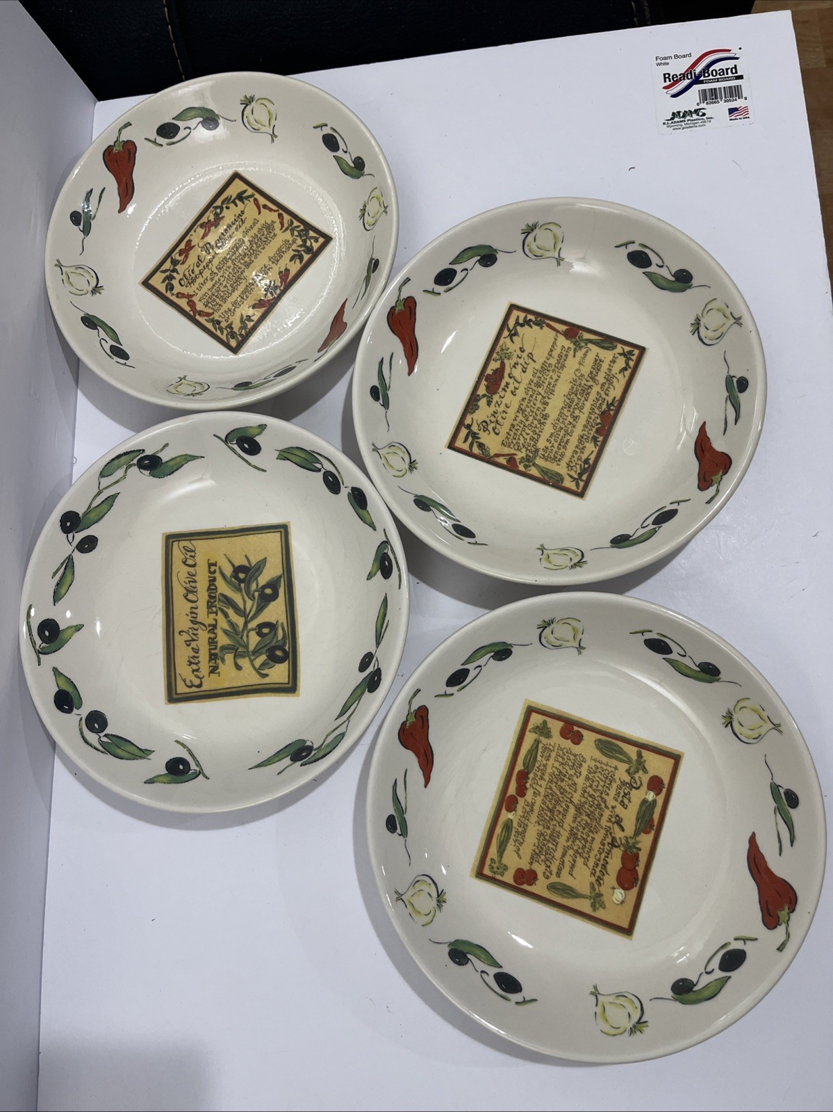 Rosanna Ceramic Italy Set Of 4 Pasta Bowls Olives, Peppers, Leaves 9.75″ D