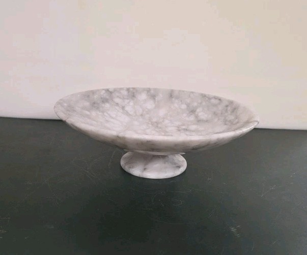 Vintage 12″Diameter ALABASTER MARBLE Compote Centerpiece Bowl ITALY