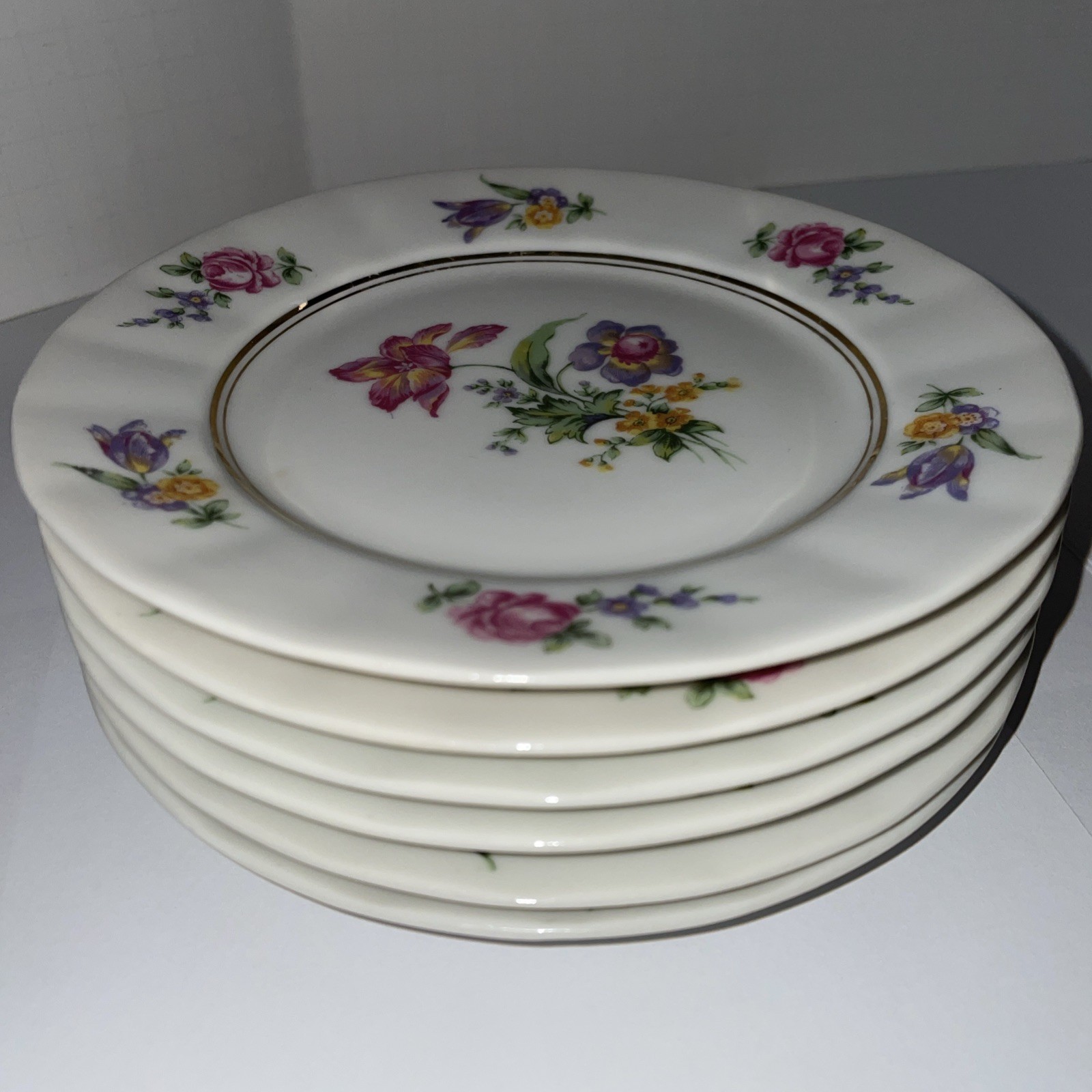 Raynaud Limoges Dresden Floral Style 6 bread dessert Plates 6 1/4” Gimbel bros.
