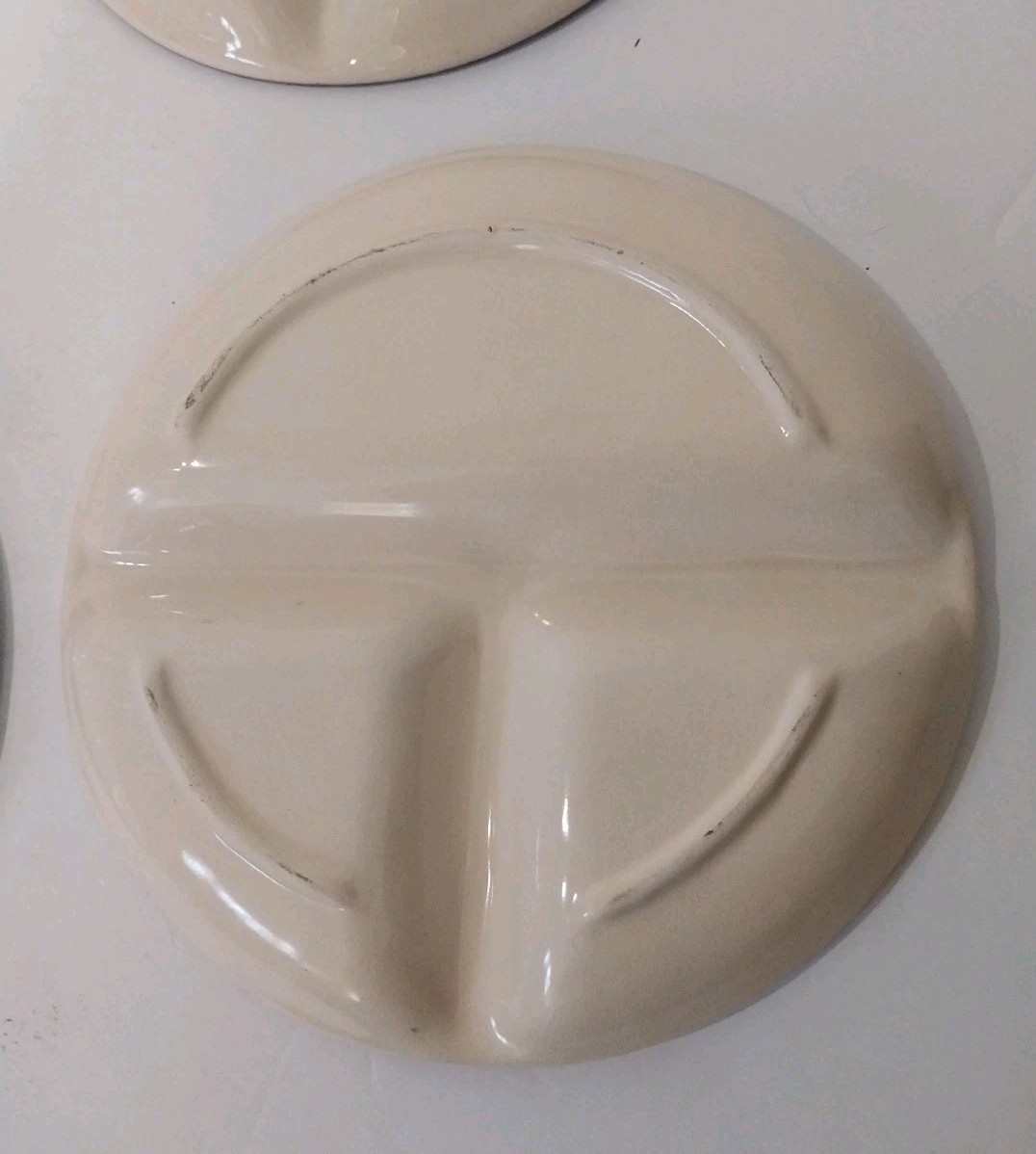 Vintage 6 Plates Ceramic Kitchen Prep Or Childrens 7 5/8″ Divided Pottery Plates
