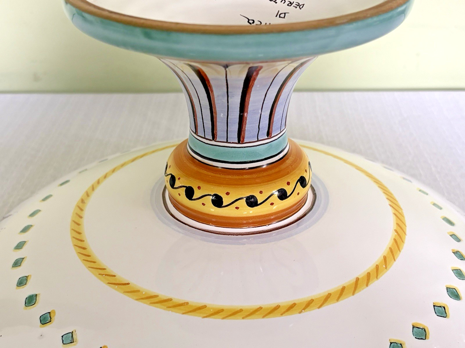 Deruta Italy-Raffaellesco Yellow Dragon-Pedestal Bowl-Artist Signed-EC-Vintage