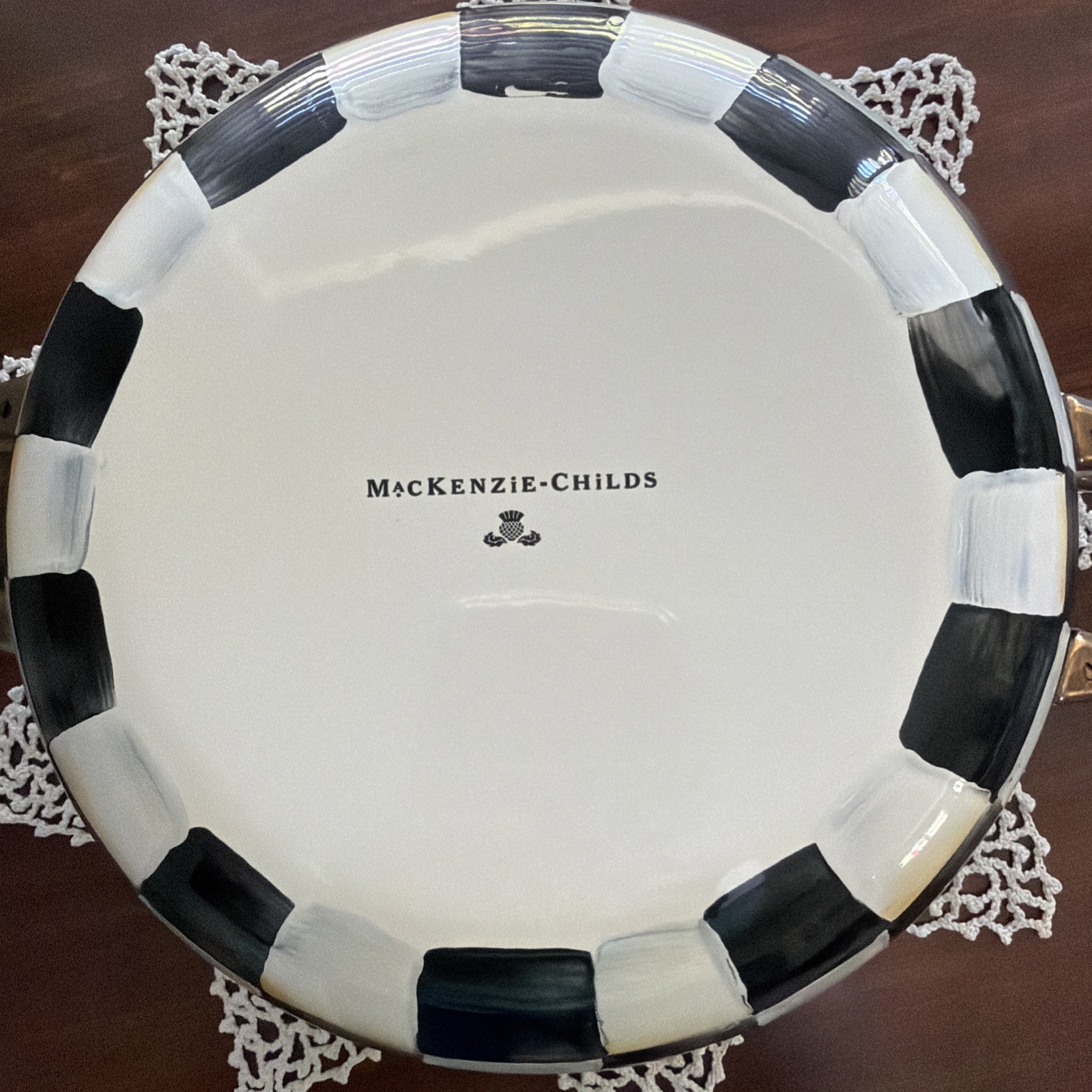 Mackenzie Childs Courtly Check Covered Casserole Handles 3 Quart Enamel Retired