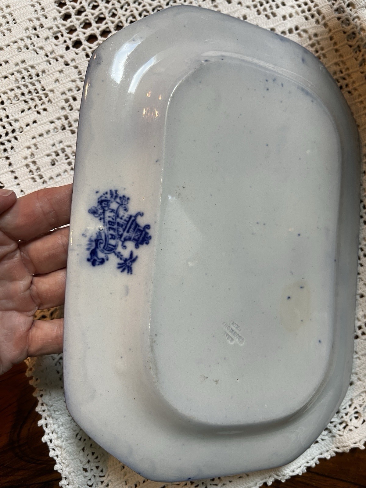 W Adams & Co. KYBER Flow Blue Transferware 7.5”x 10” Octagon Platter 1879-1910