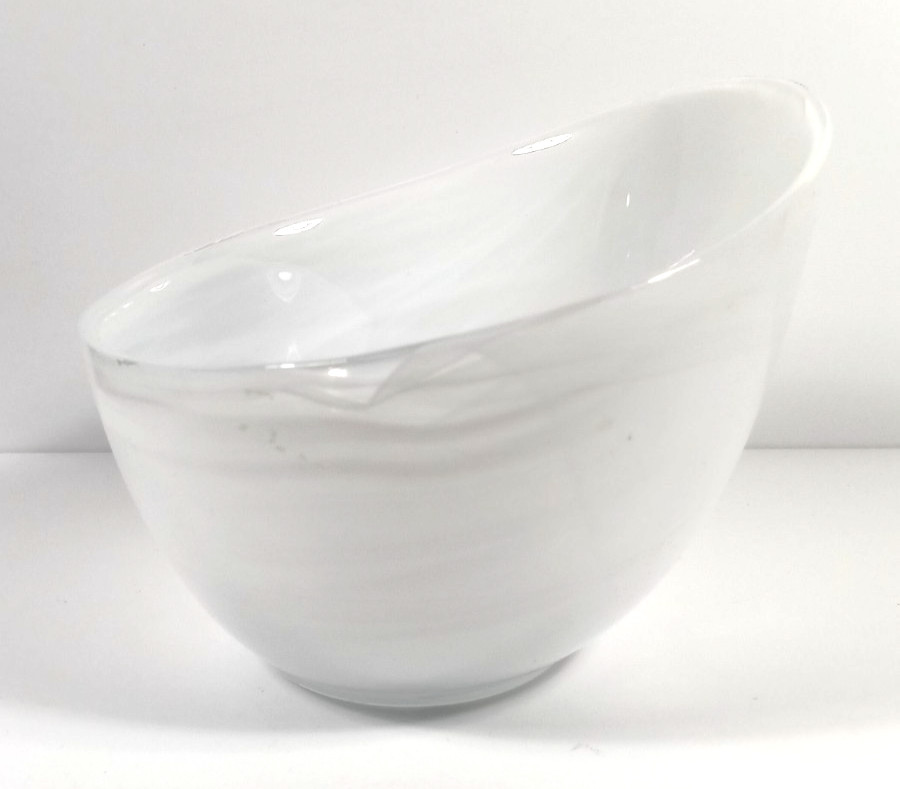 Vintage White Swirl Milk Glass Bowl asymmetrical