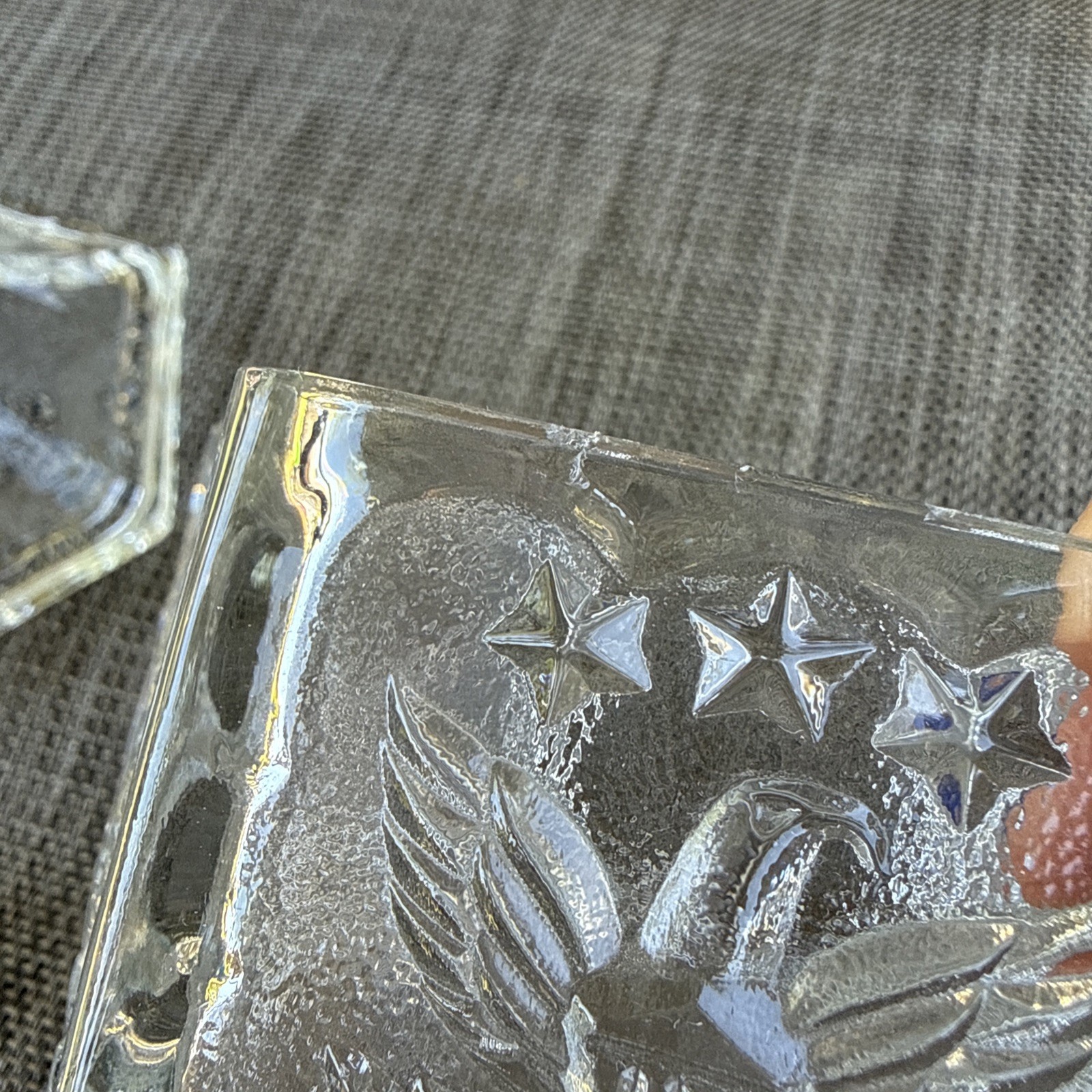 Vntg Glass Candy Dish w/ Lid American Eagle Star Hexagon 6″ Tall