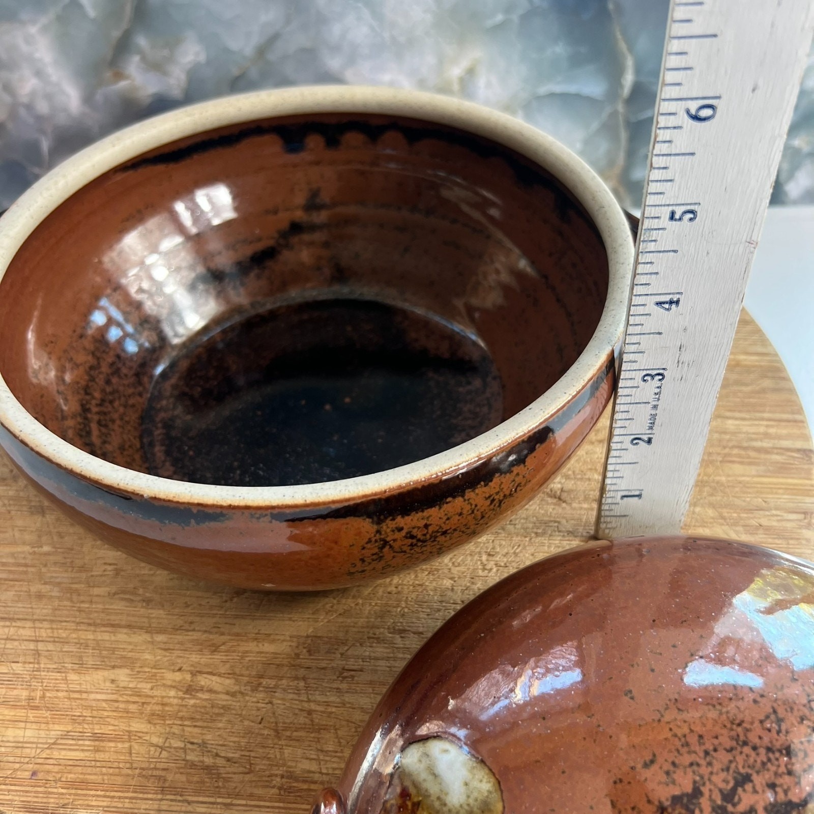 Art Studio Pottery Casserole With Handles & Lid 8″ Stoneware Brown Glazed 80s