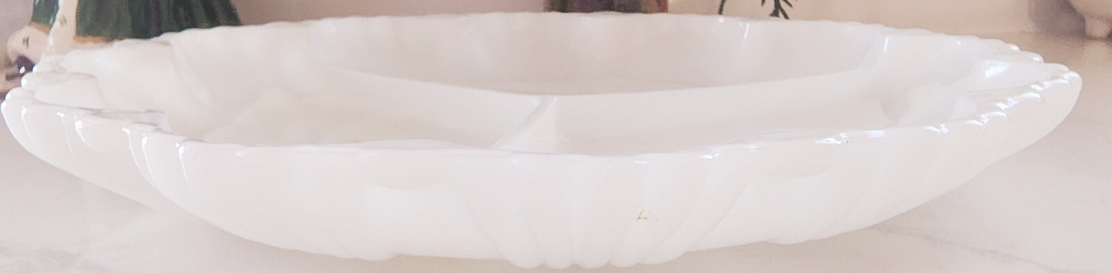 Vintage Anchor Hocking Milk Glass Sectioned Divided Serving Dish 10”