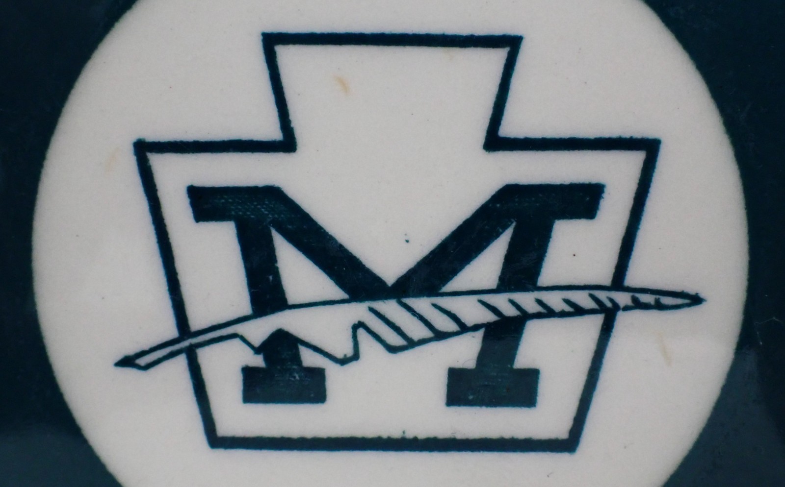 Vintage China Plate Caribe Mystery Logo Keystone Inkwell Feather Quill Letter M