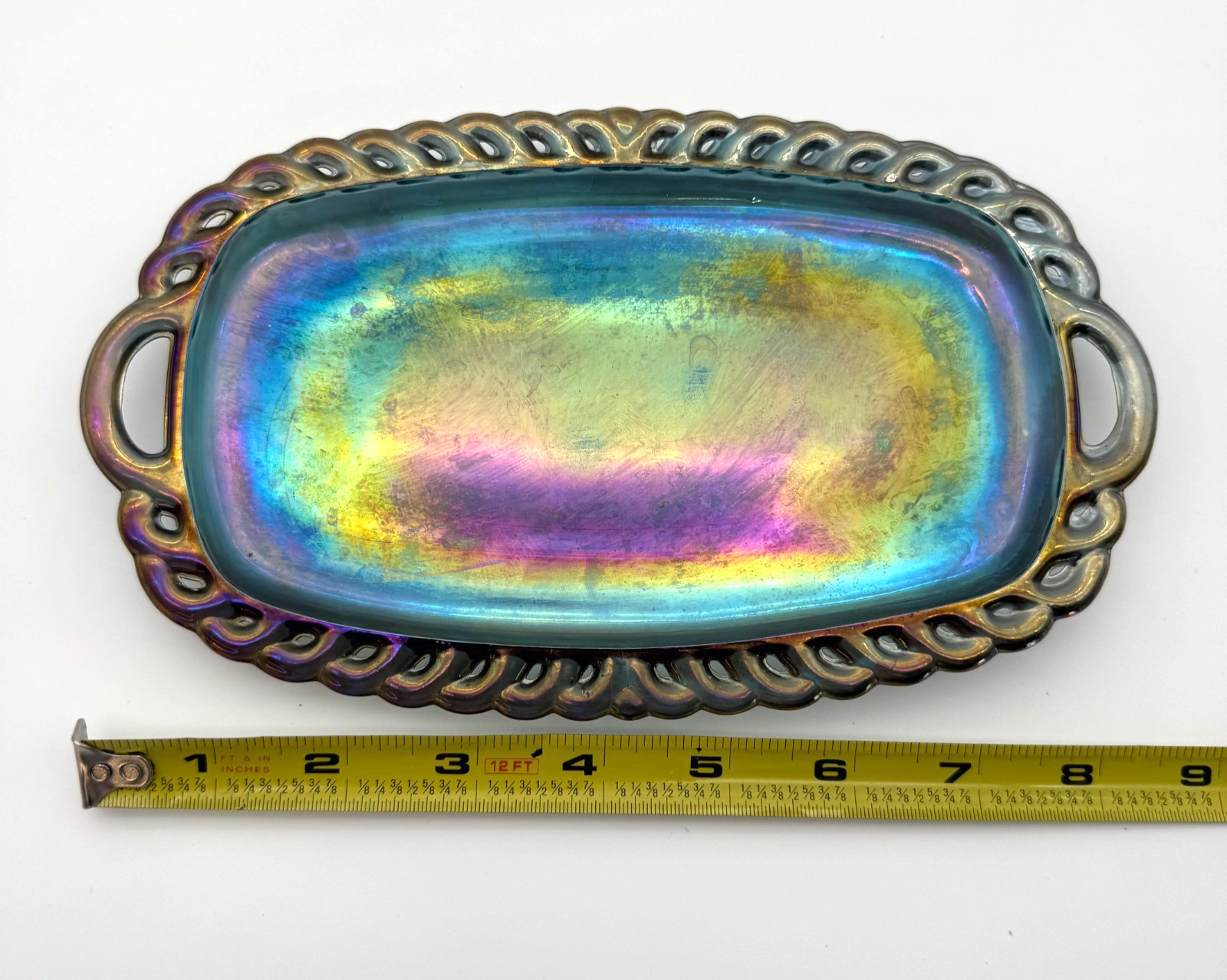 Vintage Indiana Iridescent Blue Carnival Glass Trinket Dish/Tray Harvest Grape