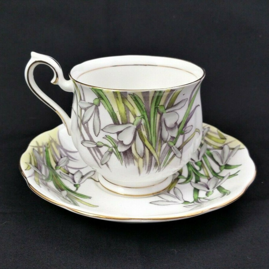 Royal Albert Snowdrop Bone China Teacup & Saucer Hand Painted England