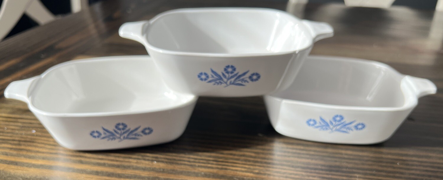 3 Vintage CORNING WARE Blue Cornflower PETITE PAN P-41 1 & 3/4 Cup Made in USA